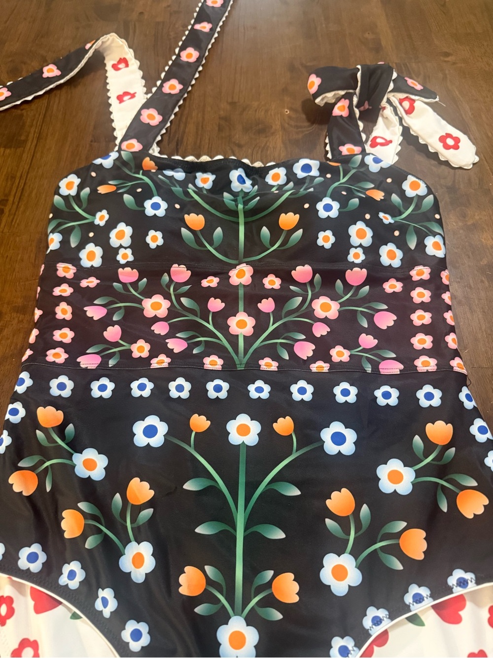 Jessie Zhao Day/Night Garden Reversible One-Piece Swimsuit with Tie Straps - Picture 6 of 14